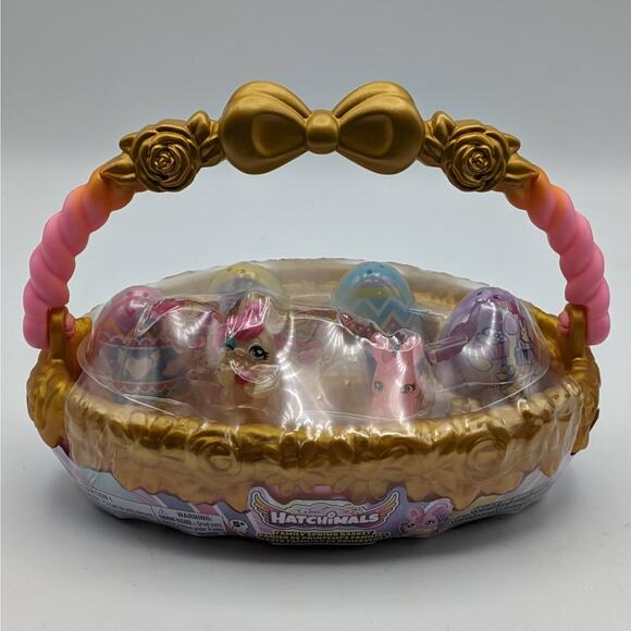 Hatchimals Family Spring Basket Gold Pink COMPLETE Easter 2 Exclusives 4 Eggs - Picture 1 of 7